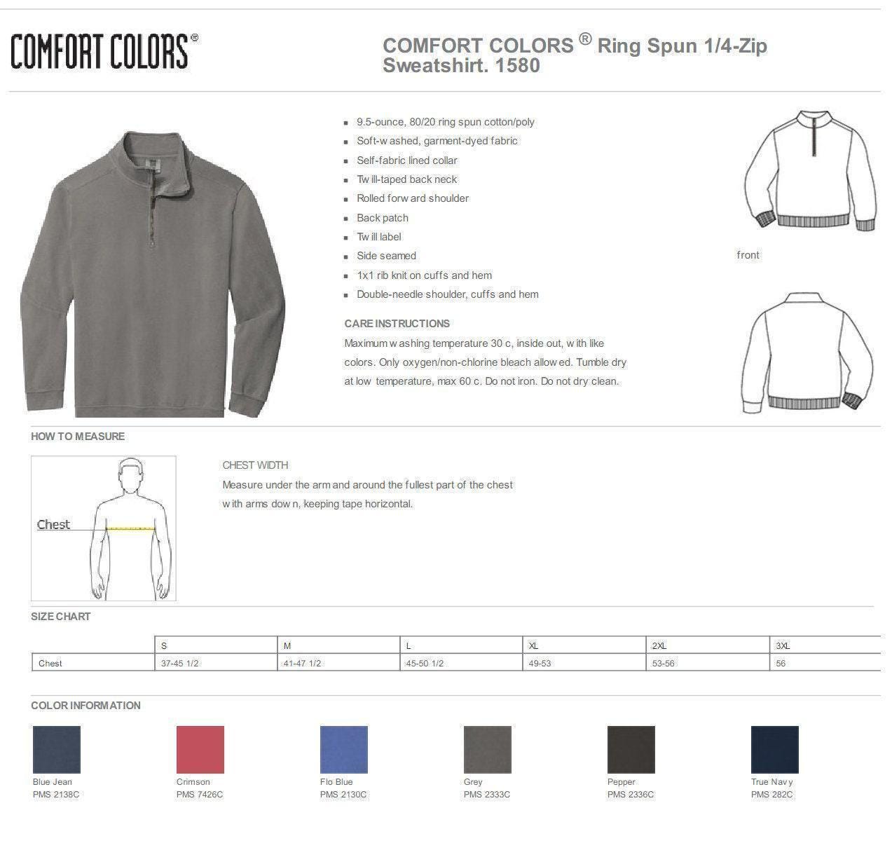 Custom Chain Stitch Embroidered Quarter Zip Comfort Colors Sweatshirt For Men and Women Custom Text On Shirt