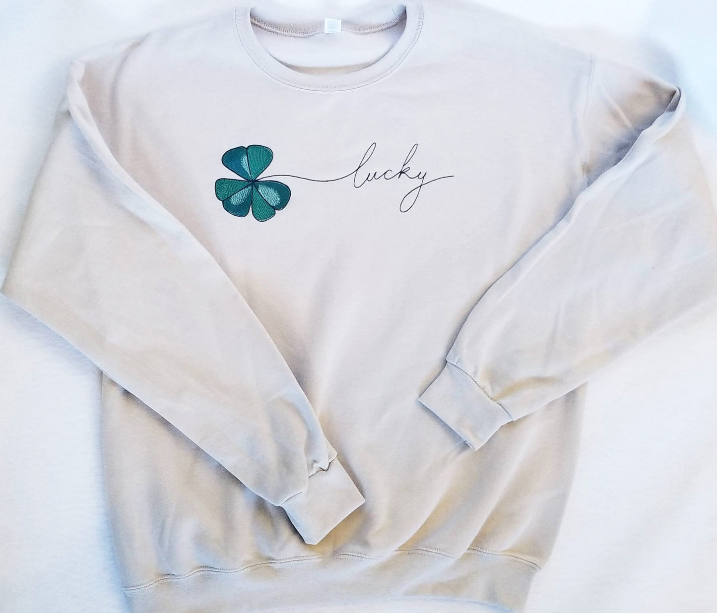 St Patricks Day Lucky Shamrock Sweatshirt Embroidered Fleece Sweatshirt