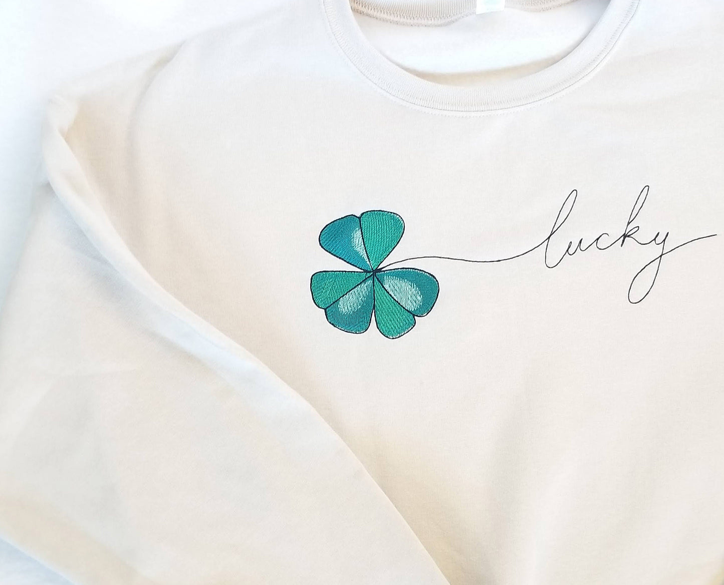St Patricks Day Lucky Shamrock Sweatshirt Embroidered Fleece Sweatshirt