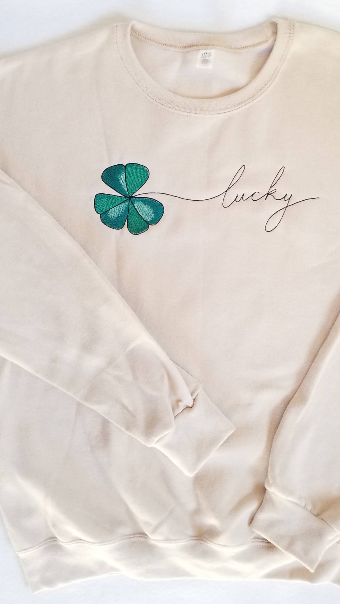 St Patricks Day Lucky Shamrock Sweatshirt Embroidered Fleece Sweatshirt
