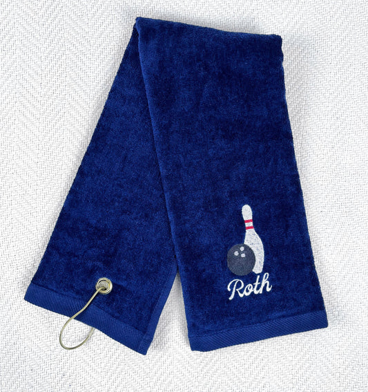 Personalized Bowling Towel with Grommet and Hook Add Name Custom Embroidered