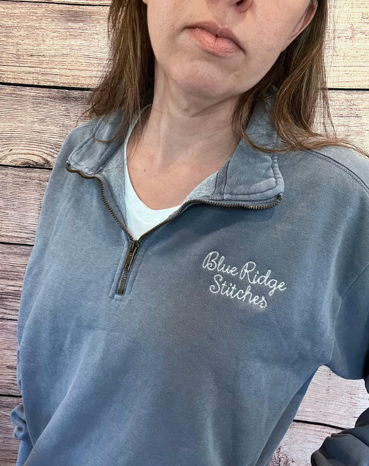 Custom Chain Stitch Embroidered Quarter Zip Comfort Colors Sweatshirt For Men and Women Custom Text On Shirt