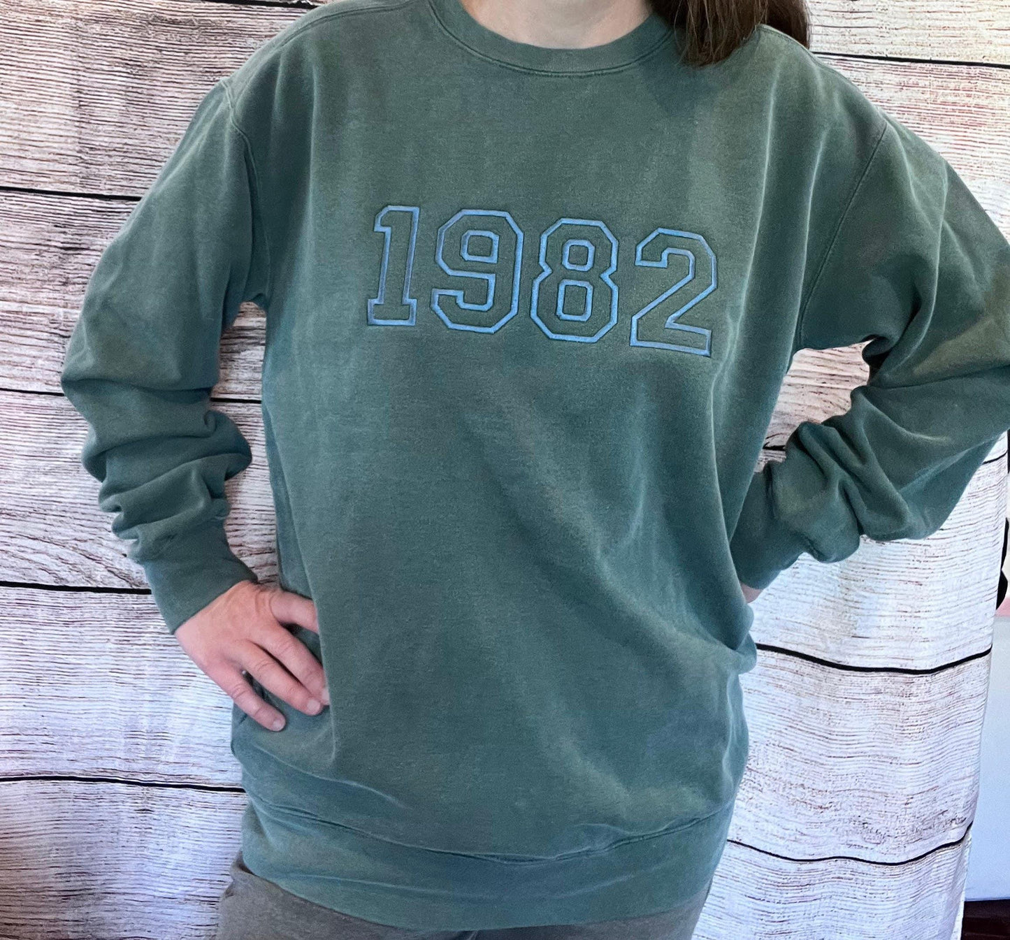 Personalized Collegiate Text Outline Sweatshirt Embroidered Birth year 40th 50th Birthday Gift