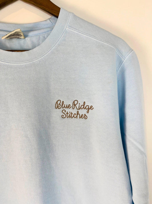 Personalized Chainstitch Text Outline Sweatshirt Embroidered Retro Comfort Colors Shirt