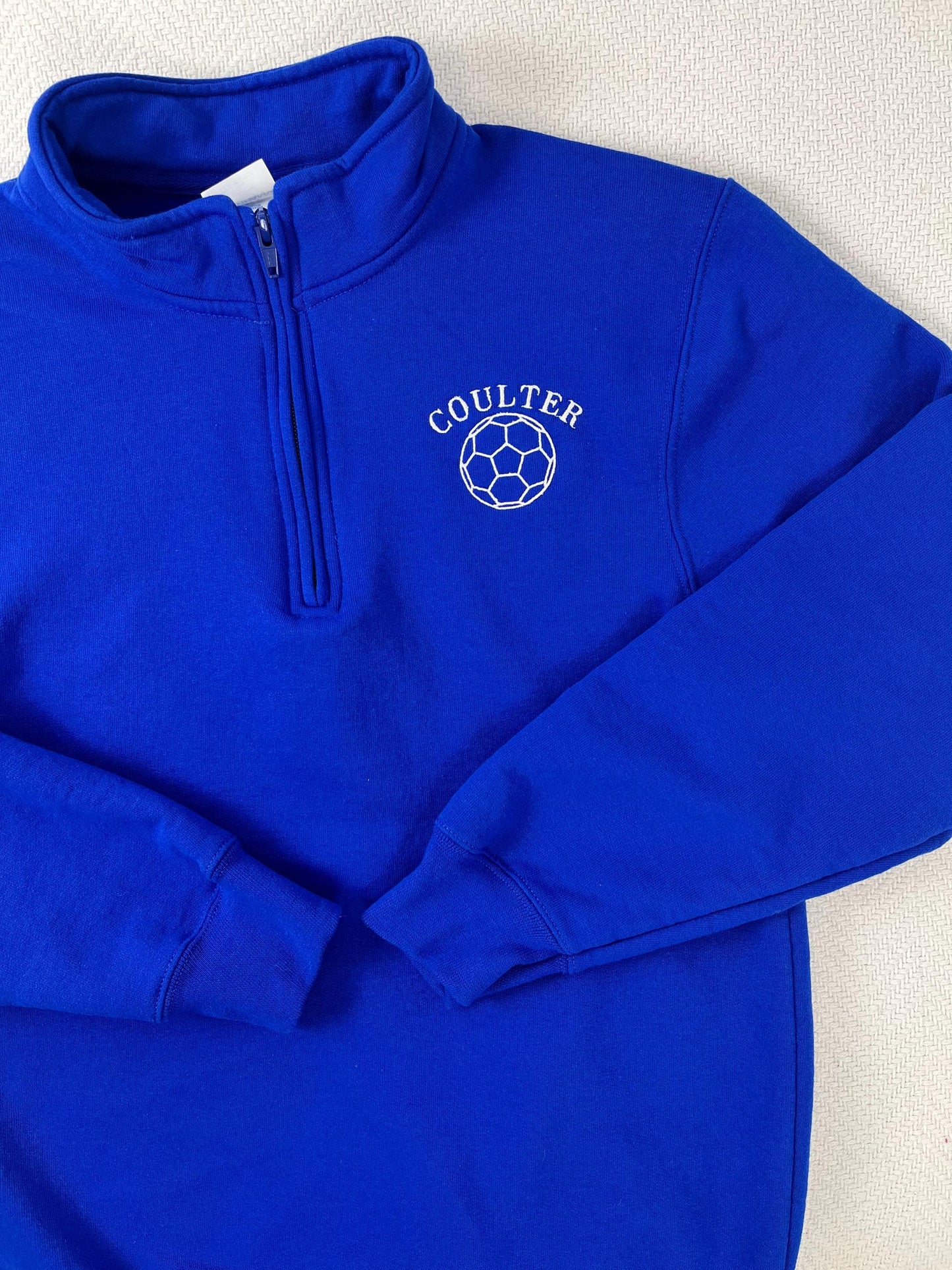 Personalized Kids Soccer Quarter Zip Sweatshirt Custom Embroidered Youth Sizing