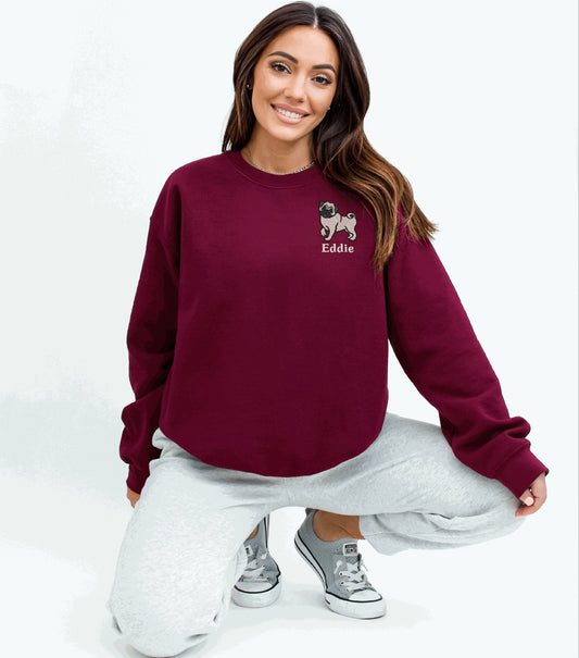 Pug Dog Sweatshirt Personalized Custom Embroidered With Name