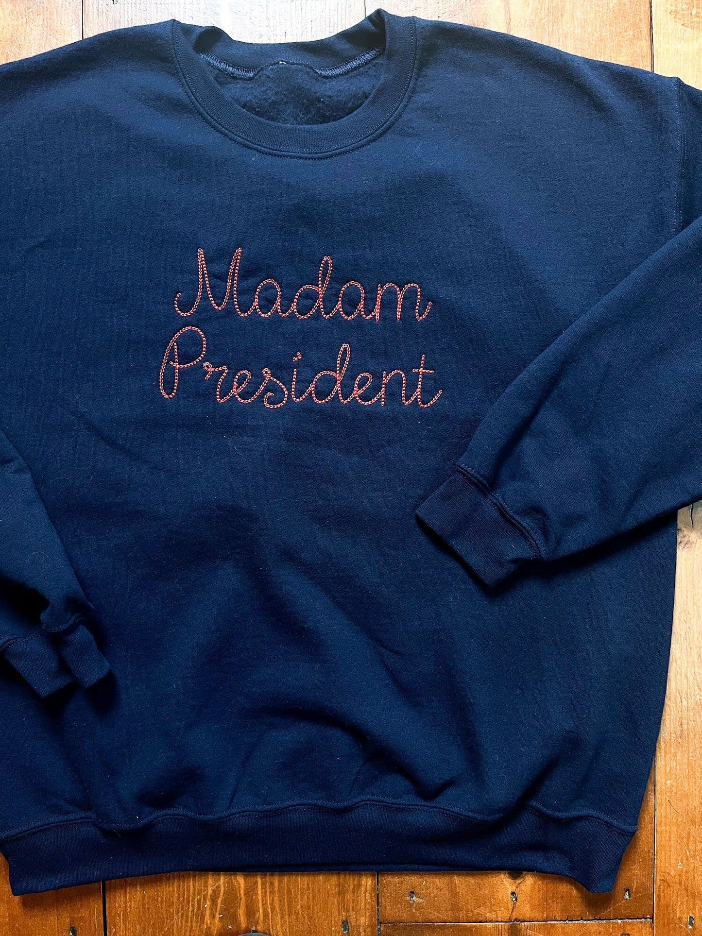 Personalized Small Chain Stitch Text Sweatshirt With Embroidered Phrase No Minimum