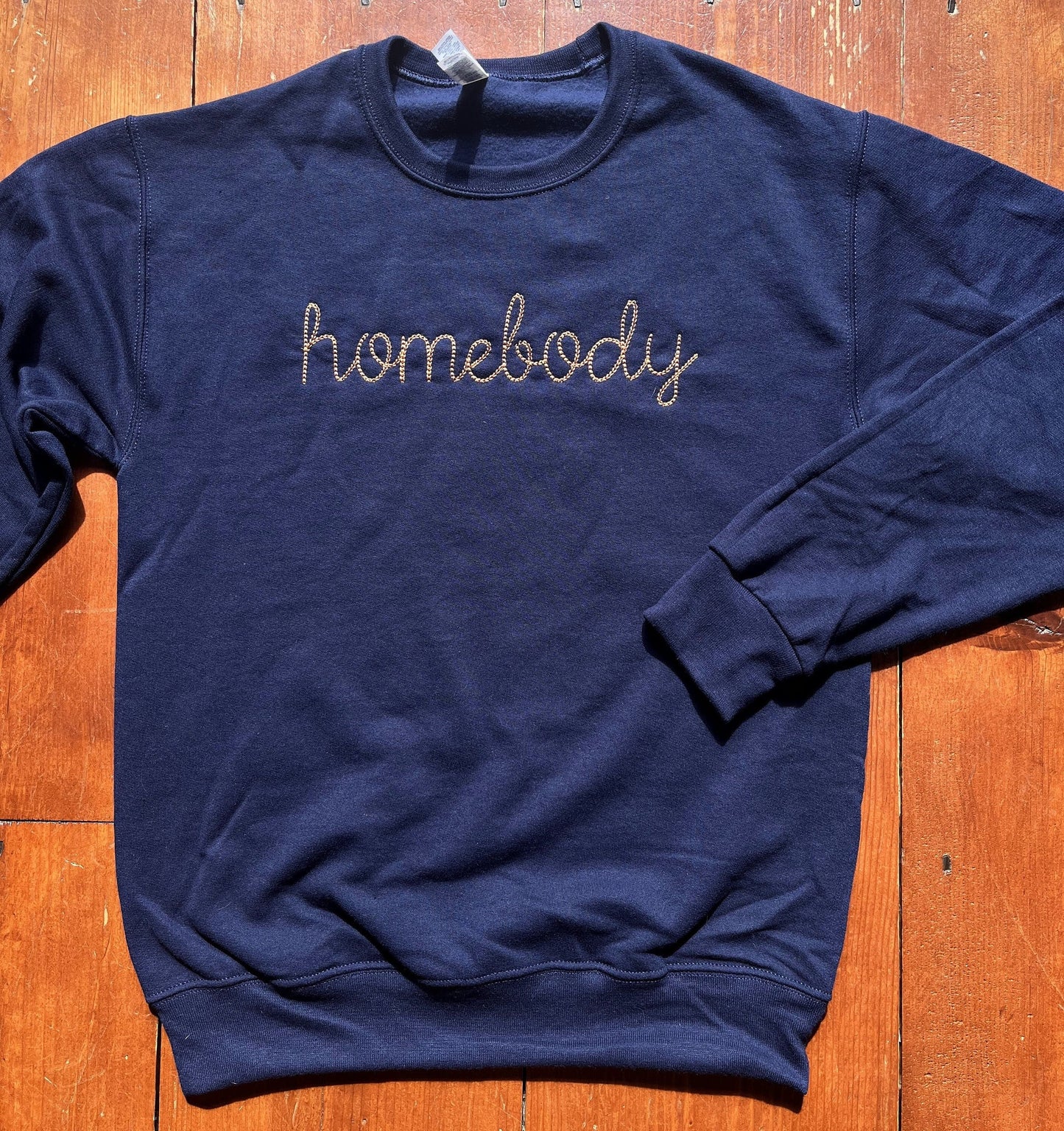 Personalized Small Chain Stitch Text Sweatshirt With Embroidered Phrase No Minimum