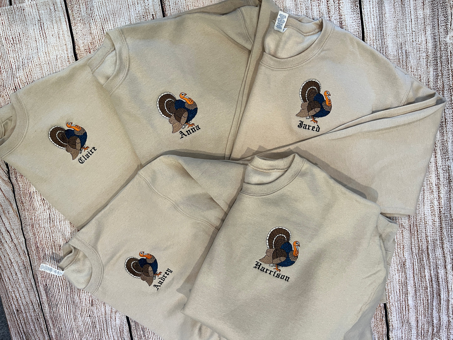 Thanksgiving Turkey Crew Neck Sweatshirt With Names