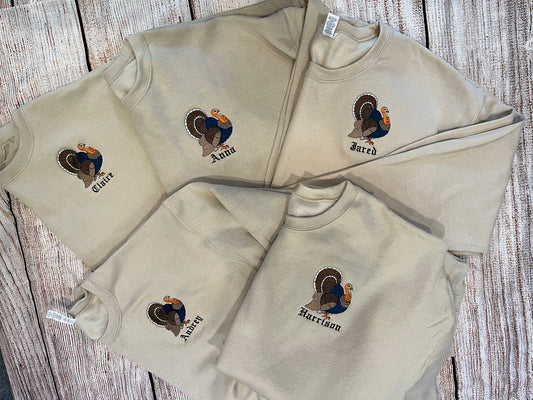 Thanksgiving Turkey Crew Neck Sweatshirt With Names