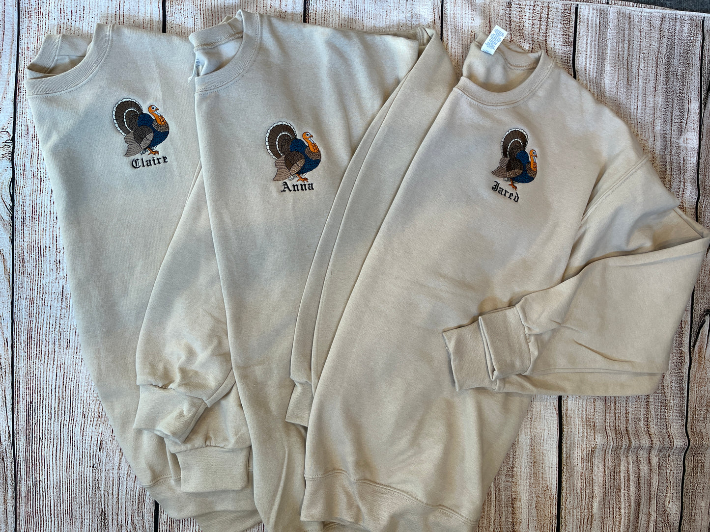 Thanksgiving Turkey Crew Neck Sweatshirt With Names