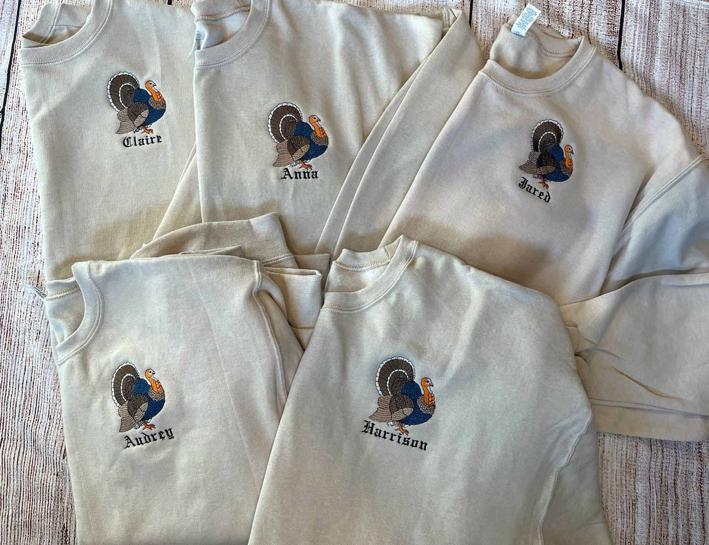 Thanksgiving Turkey Crew Neck Sweatshirt With Names