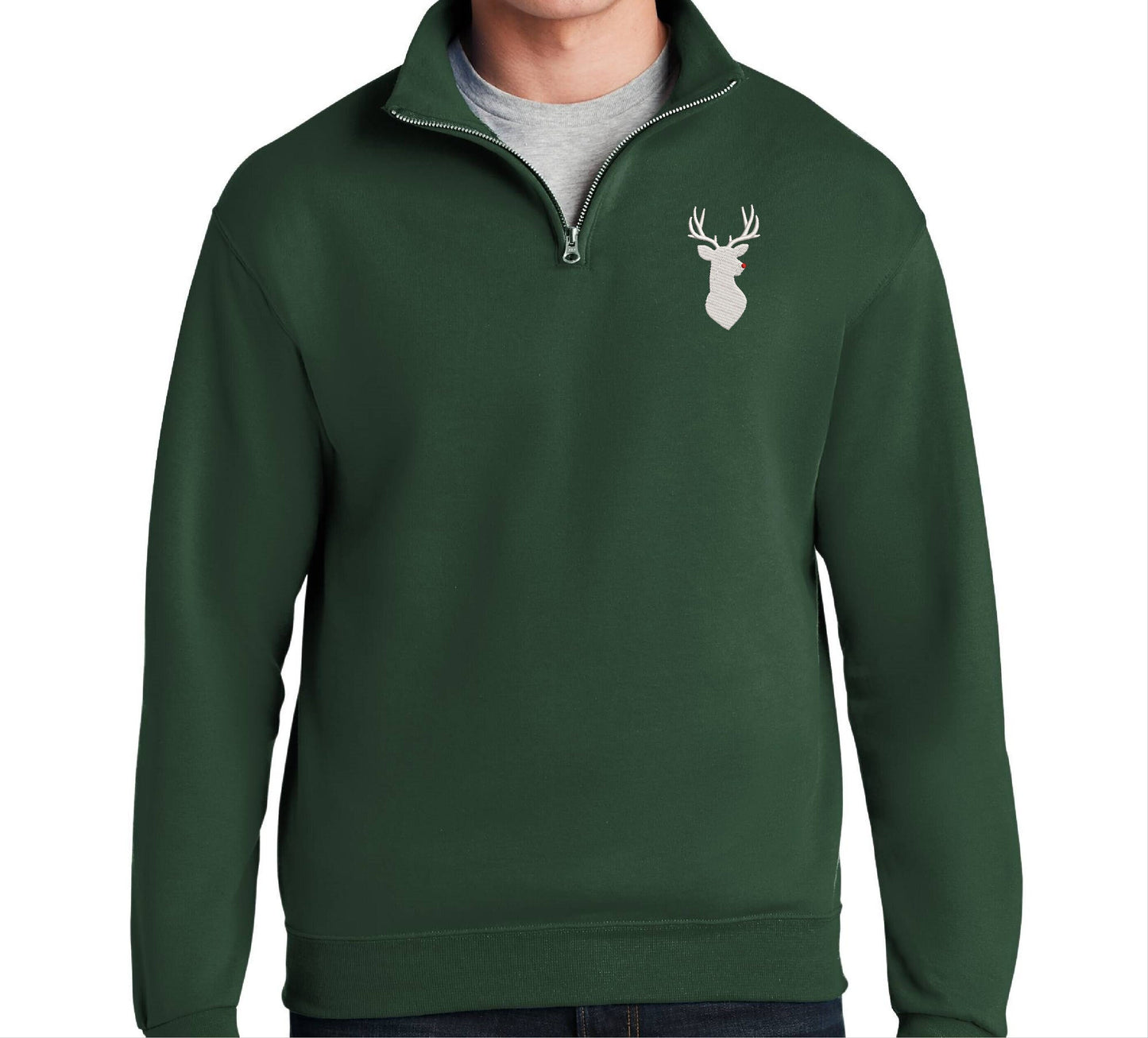 Personalized Rudolph Deer Quarter Zip  Sweatshirt Name Word Phrase on a Sweatshirt
