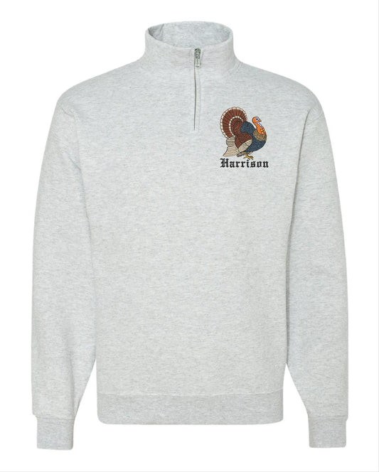 Thanksgiving Turkey Quarter Zip Sweatshirt Family Name